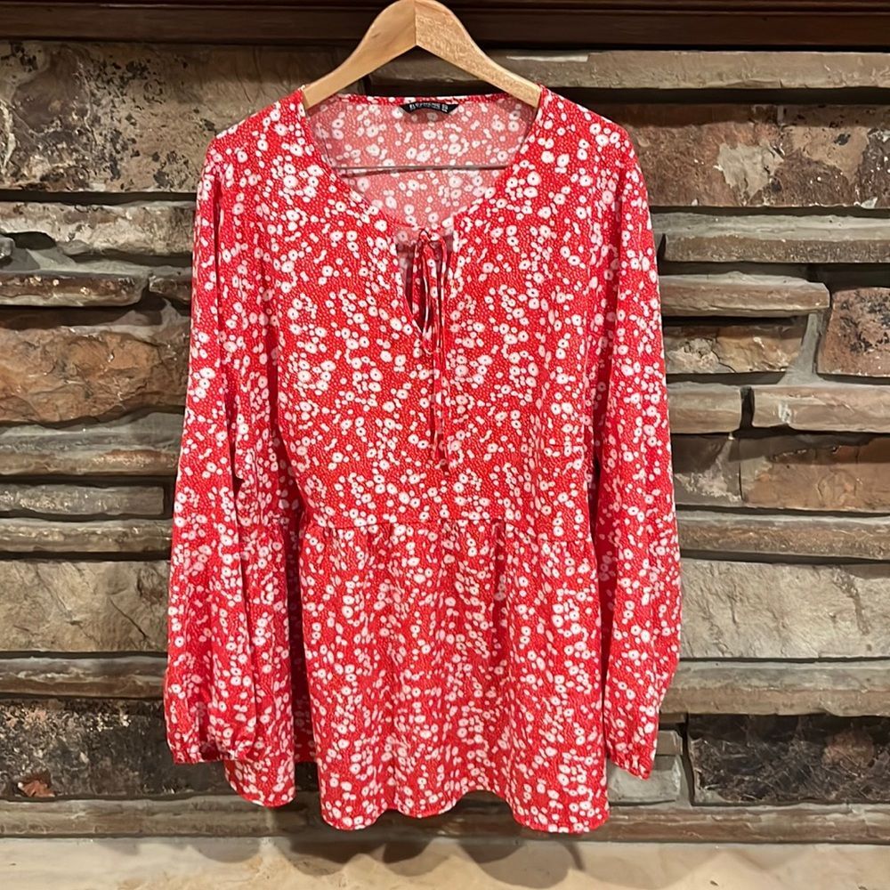 Bloomchic Red Floral Long Sleeve Tunic